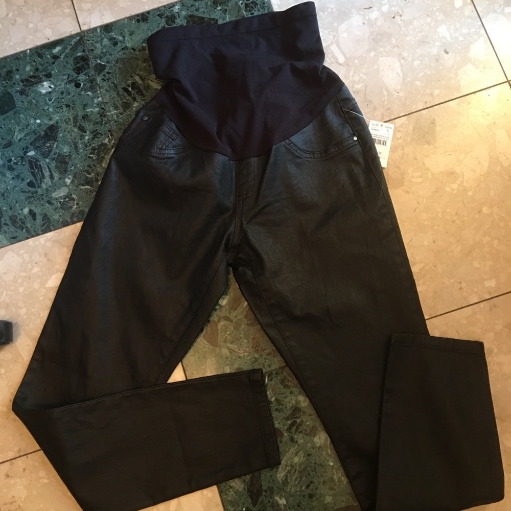 Indigo Blue maternity faux leather jeans